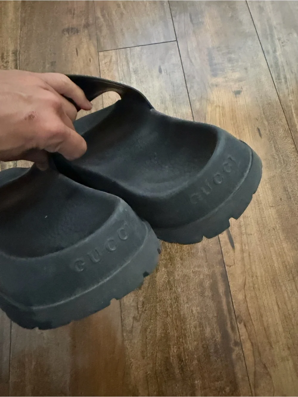 Authentic Gucci Black Slides with Green and Red Stripes